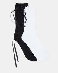 LACE UP CREW SOCKS BLACK/WHITE